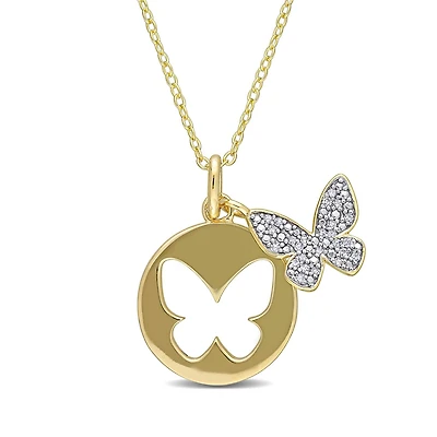 Julianna B Yellow Plated Sterling Silver 0.10CTW Diamond Butterfly Pendant