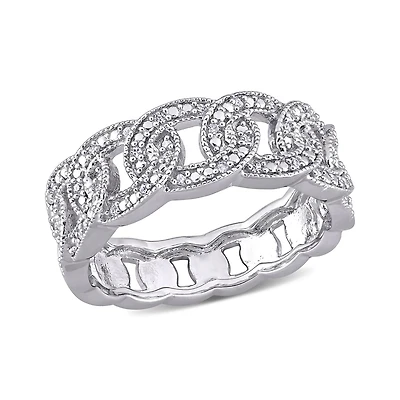 Julianna B Sterling Silver 0.11CTW Diamond Link Ring