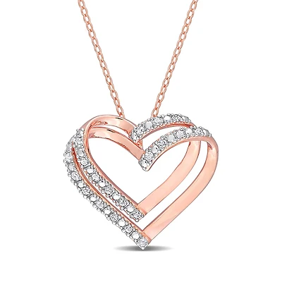 Julianna B Rose Plated Sterling Silver 0.20CTW Diamond Heart Pendant