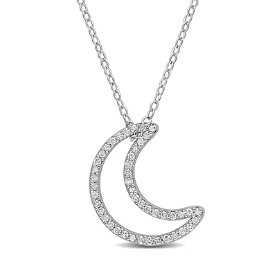 Julianna B Sterling Silver 0.20CTW Diamond Moon Pendant