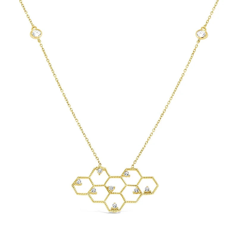 10K Yellow Gold 17"+1" Cubic Zirconia Honeycomb Necklace