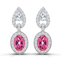 Sterling Silver Pink Topaz and White Topaz Dangle Earrings