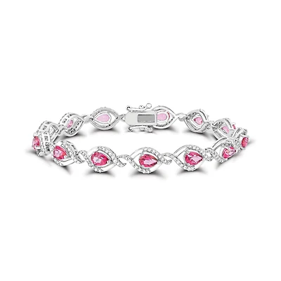 Sterling Silver Pear Shape Pink Topaz and White Topaz Bracelet