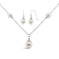 Sterling Silver Pearl Necklace and Earrings Set