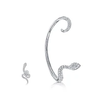 Sterling Silver Cubic Zirconia Right Snake Ear Cuff and Stud