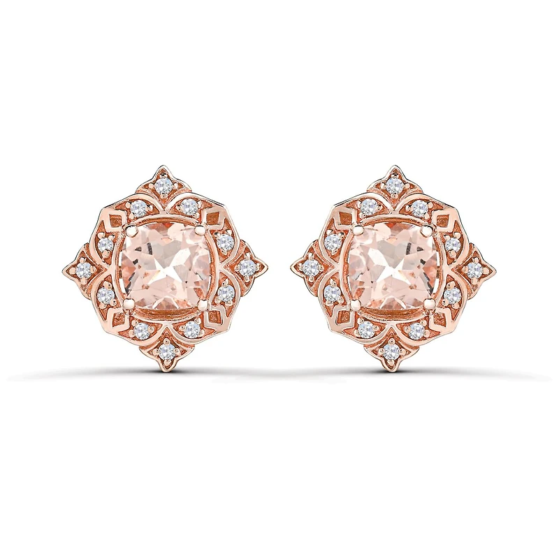 10K Rose Gold Morganite and White Sapphire Stud Earrings