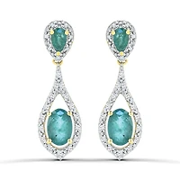 10K Yellow Gold Emerald and Diamond Dangle Earrings
