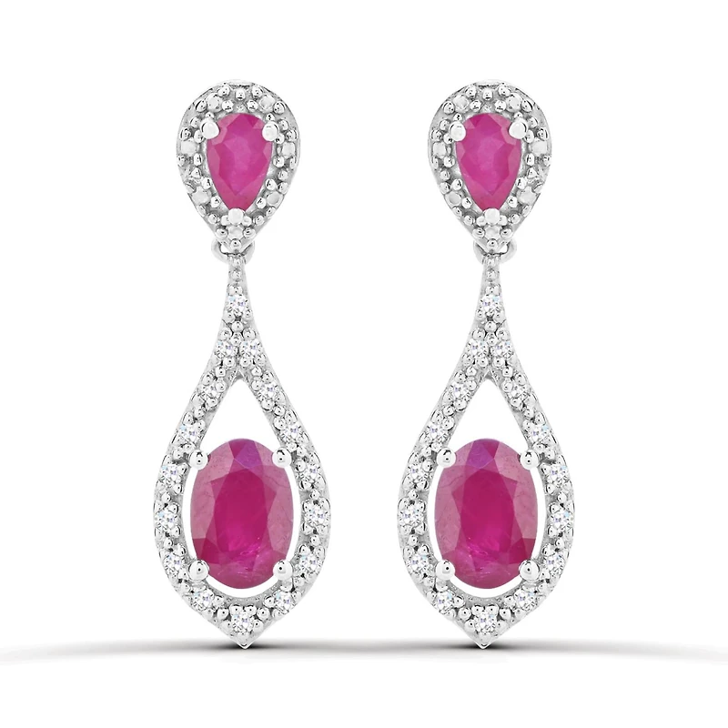 10K White Gold Ruby and Diamond Dangle Earrings
