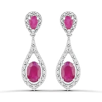 10K White Gold Ruby and Diamond Dangle Earrings