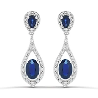 10K White Gold Blue Sapphire and Diamond Dangle Earrings