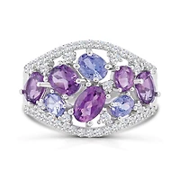 Sterling Silver Amethyst, Tanzanite and White Topaz Ring