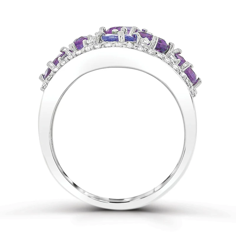 Sterling Silver Amethyst, Tanzanite and White Topaz Ring