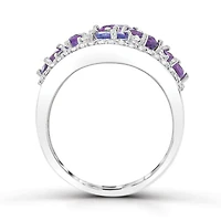 Sterling Silver Amethyst, Tanzanite and White Topaz Ring