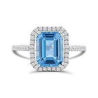 10K White Gold Swiss Blue Topaz & White Zircon Ring