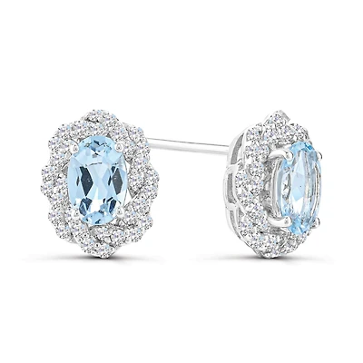 10K White Gold Aquamarine and White Sapphire Earrings