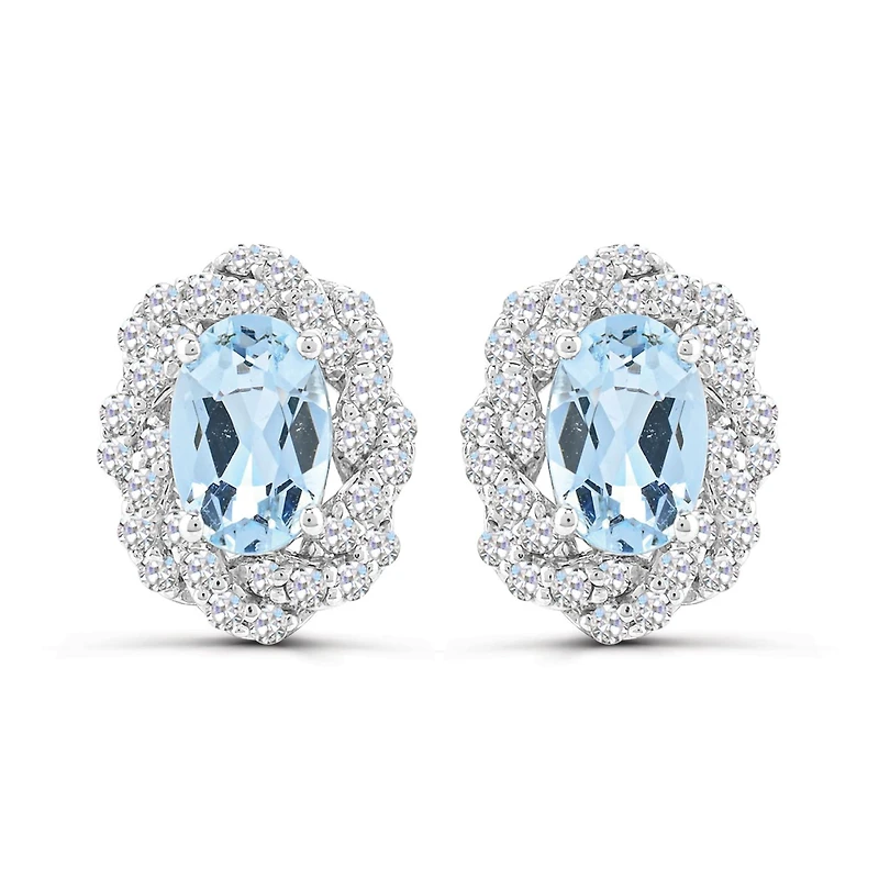 10K White Gold Aquamarine and White Sapphire Earrings