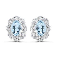 10K White Gold Aquamarine and White Sapphire Earrings