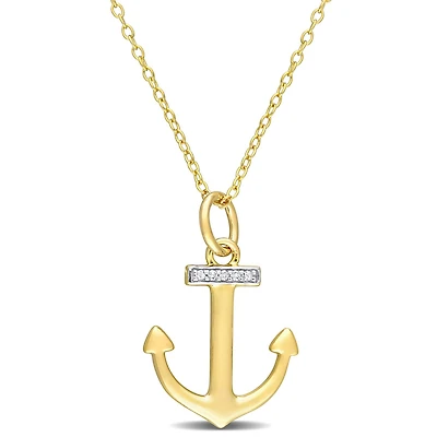Julianna B Yellow Plated Sterling Silver Diamond Anchor Pendant