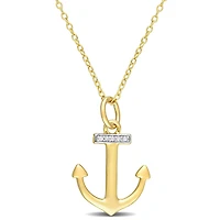 Julianna B Yellow Plated Sterling Silver Diamond Anchor Pendant