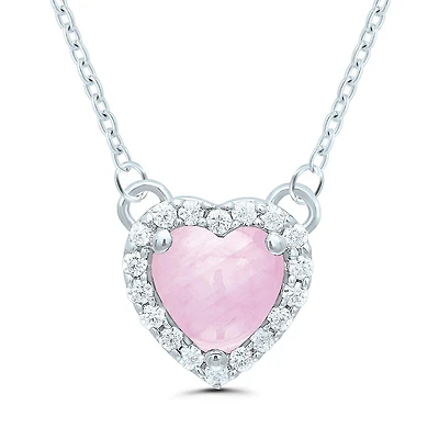 POLAR PINK Sterling Silver 16" Pink Sapphire & Diamond Heart Necklace