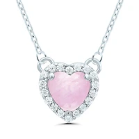 POLAR PINK Sterling Silver 16" Pink Sapphire & Diamond Heart Necklace