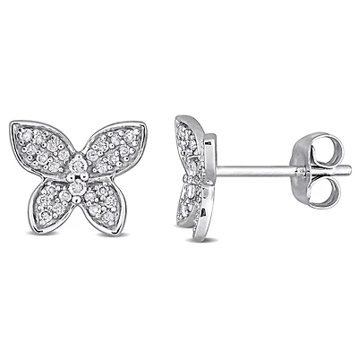 Julianna B 10K White Gold 0.20CTW Diamond Butterfly Studs