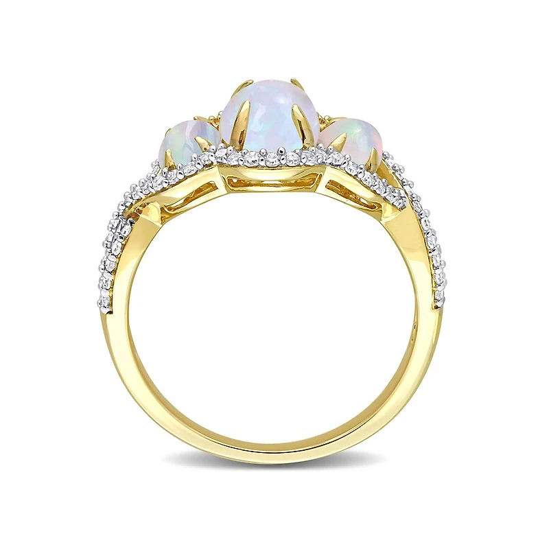 Julianna B 10K Yellow Gold 0.33CT Diamond & Blue Ethiopian Opal Ring