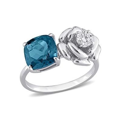 Julianna B Sterling Silver White Topaz & Blue Ring