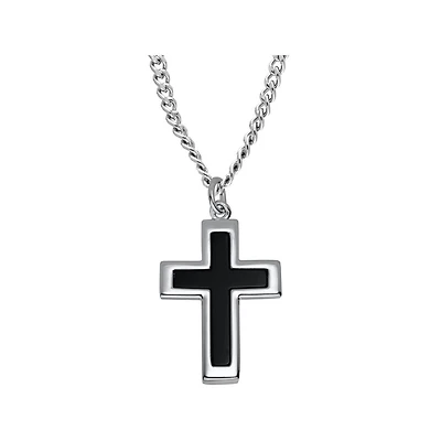 Sterling Silver Onyx Cross with 24" Stainless Steel Chain