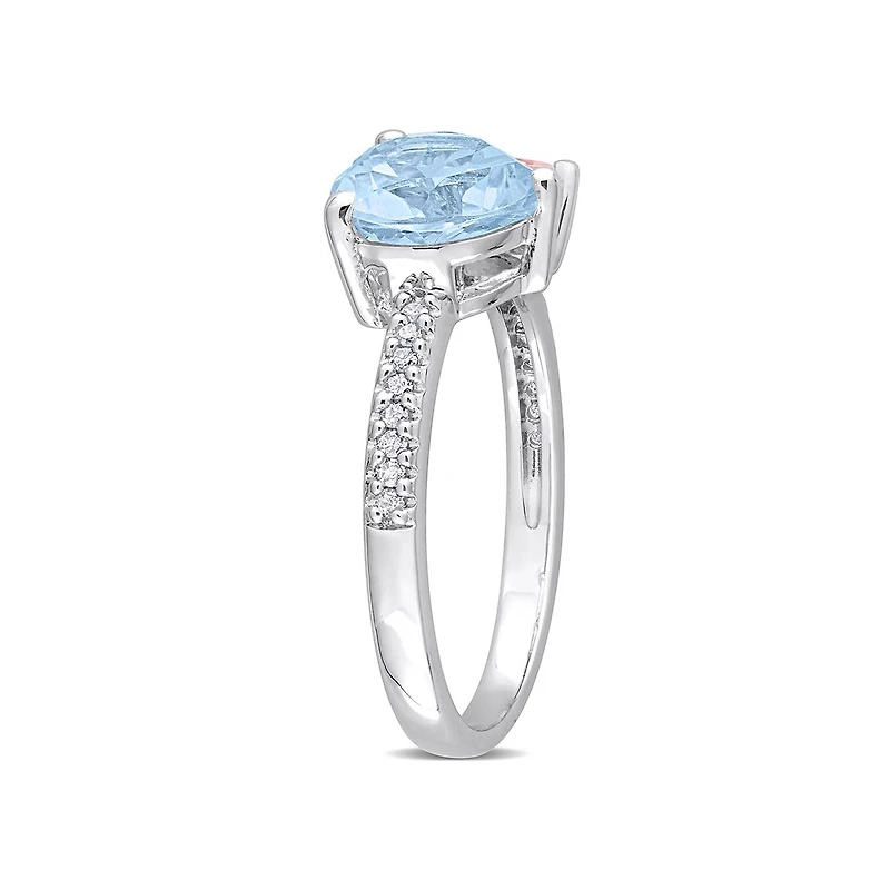 Julianna B Sterling Silver 0.10CT Diamond, Blue Topaz & Morganite Ring