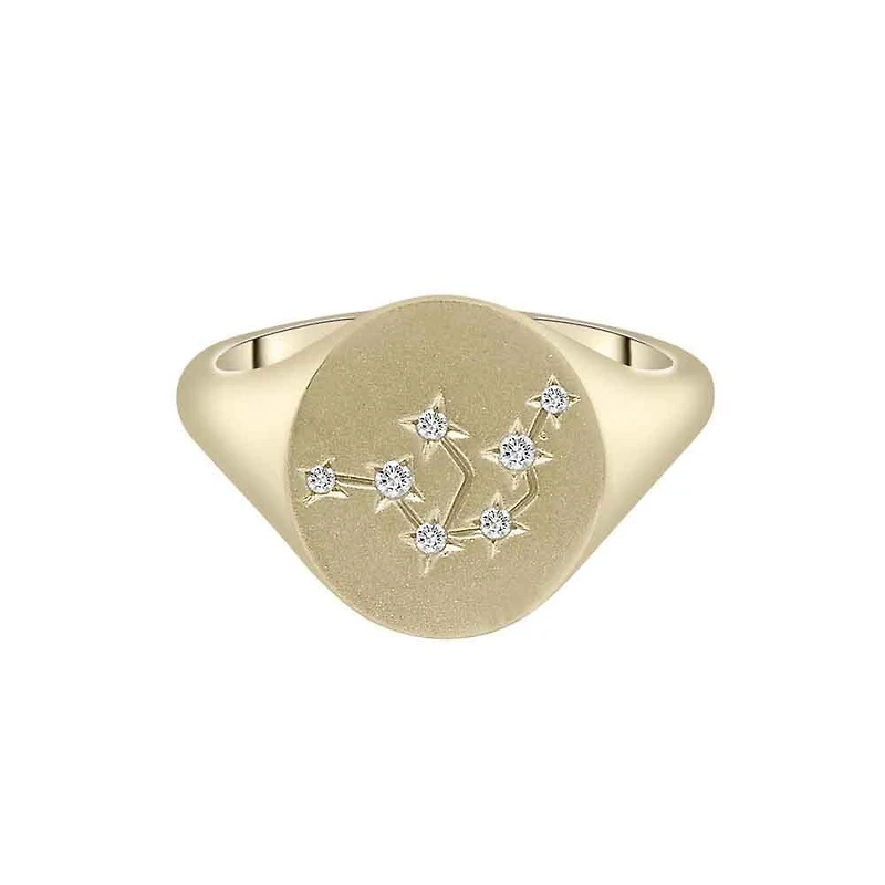 Zodiac 10K Yellow Gold Diamond Aquarius Signet Ring