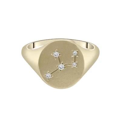 Zodiac 10K Yellow Gold Diamond Virgo Signet Ring