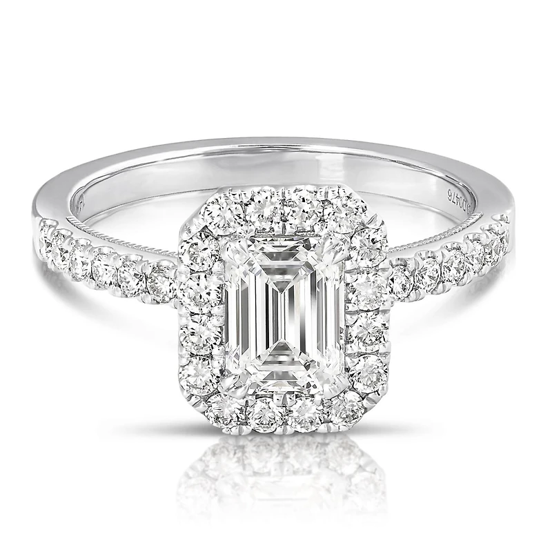 New Brilliance Lab Grown 2.10CTW Emerald Cut Diamond Halo Ring in 14K White Gold