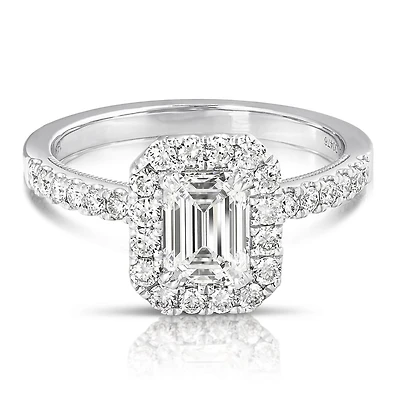 New Brilliance Lab Grown 2.10CTW Emerald Cut Diamond Halo Ring in 14K White Gold