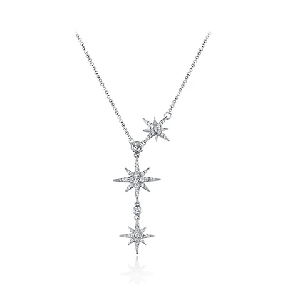 Sterling Silver Cubic Zirconia Triple Star Bolo Necklace