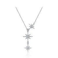 Sterling Silver Cubic Zirconia Triple Star Bolo Necklace