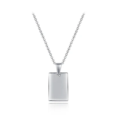 Sterling Silver 19" Rectangular Tag Pendant with Adjustable Chain