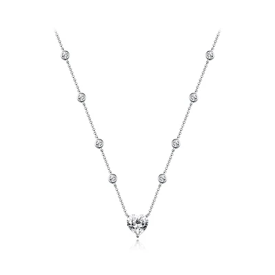 Sterling Silver 19" Cubic Zirconia Heart Adjustable Necklace