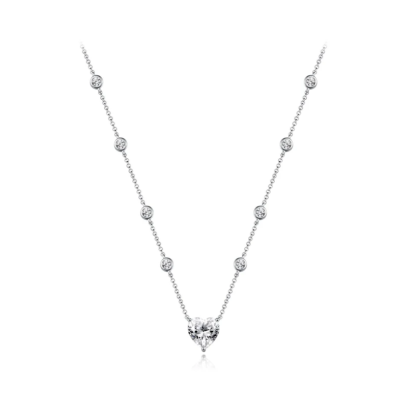 Sterling Silver 19" Cubic Zirconia Heart Adjustable Necklace