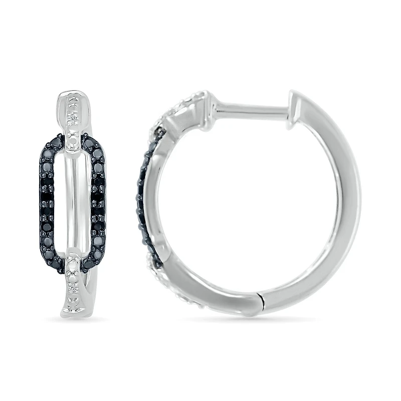 Sterling Silver Black Diamond Link Hoops