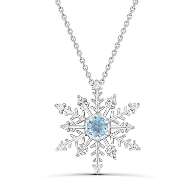 Sterling Silver Blue Topaz & Created White Sapphire Snowflake Pendant