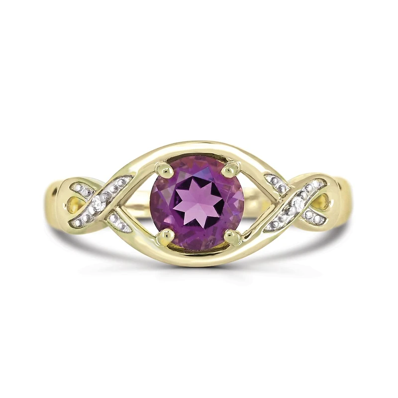 10K Yellow Gold Amethyst & Diamond Ring