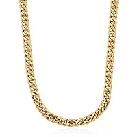 SteelX Stainless Steel 8mm 20" Cubic Zirconia Accent Cuban Gold Plated Chain