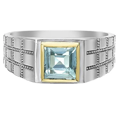 Sterling Silver Blue Topaz Men's Ring