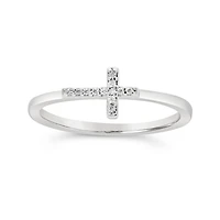 Sterling Silver Diamond Cross Ring