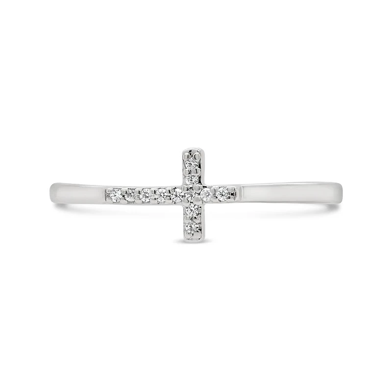 Sterling Silver Diamond Cross Ring