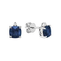 10K White Gold Created Blue Sapphire & Diamond Earring