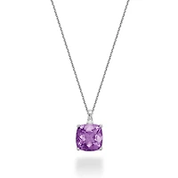 10K White Gold Amethyst & Diamond Pendant