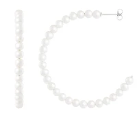 Sterling Silver 4-5mm White Freshwater Pearl Hoop Earrings