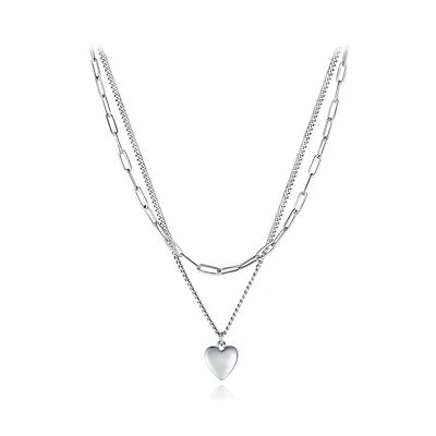Sterling Silver 16"-18" Adjustable Layered Heart Necklace